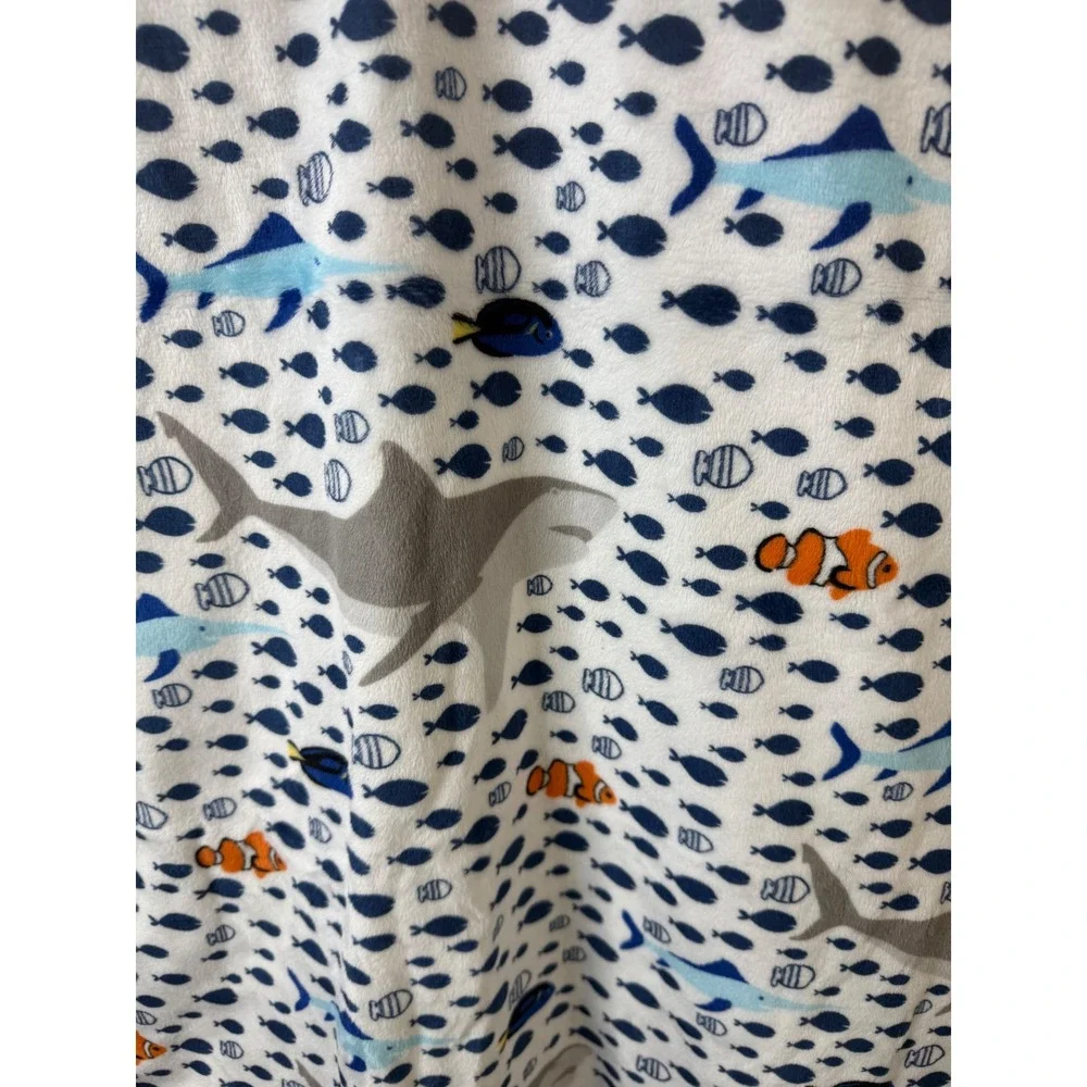 Sew Sweet Minky Designs Kids 28x34 Blanket Blue Shark Fish Print Plush NEW